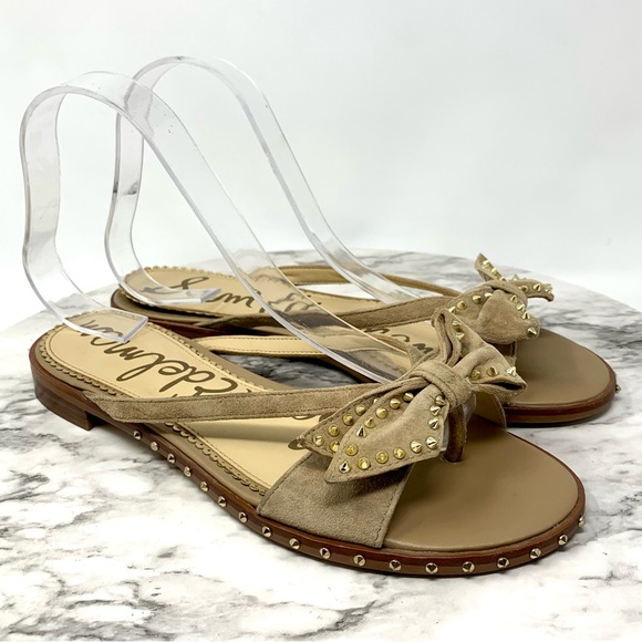 Sam Edelman Shoes - Sam Edelman Dariel Studded Tan Suede Bow Sandals 8 Edgy Bohemian Summer Neutral